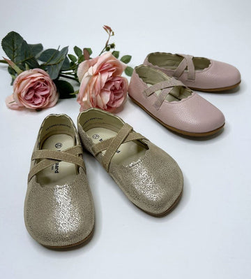 A pair of Bundgaard Kids Shoes Tamara - Ivory Gold and   pair of Bundgaard Kids Shoes Tamara - Old Rose.