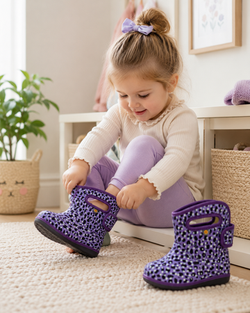Girl wearing Baby Bogs II Joyful Jungle.