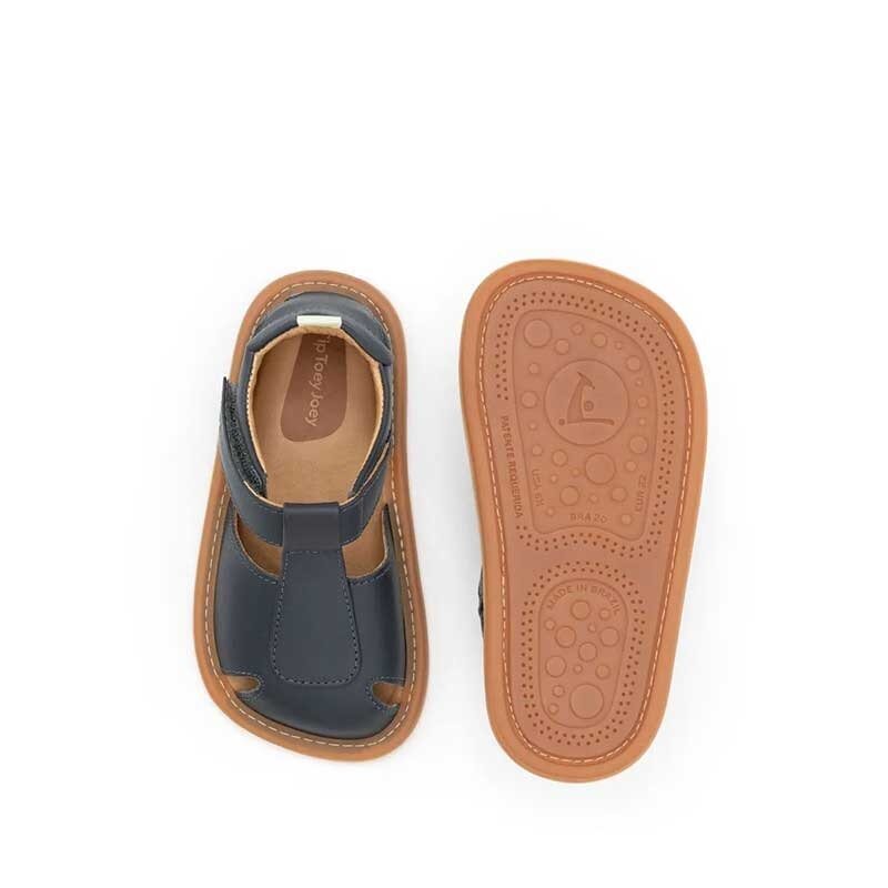 Pair of Tip Toey Joey Toddler Sandals Parky - Navy, one showing the top view and the other showing the sole view.
