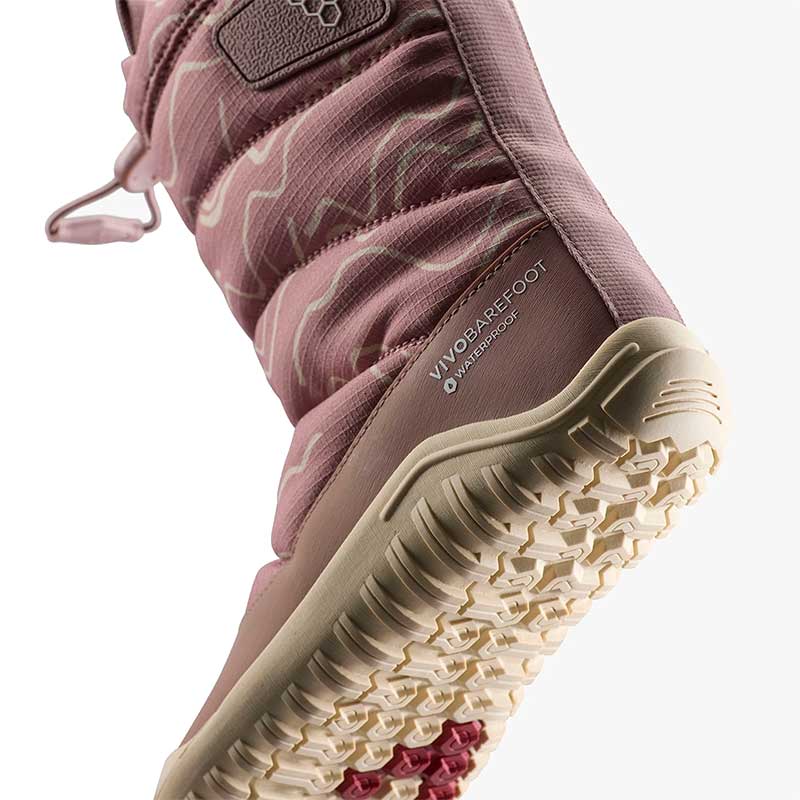 Vivobarefoot Kids Tracker Boot AT - Twilight Mauve, angled view showing the sole.