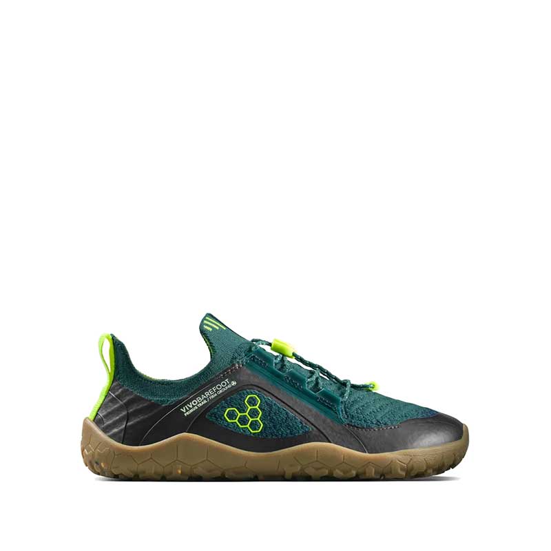 Vivobarefoot Kids Trainer Primus Trail Knit - Lemon Zest, outer side view.
