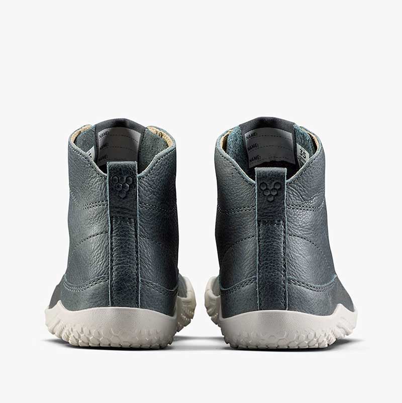 Pair of Vivobarefoot Junior Boots Gobi - Dark Shadow, rear view.