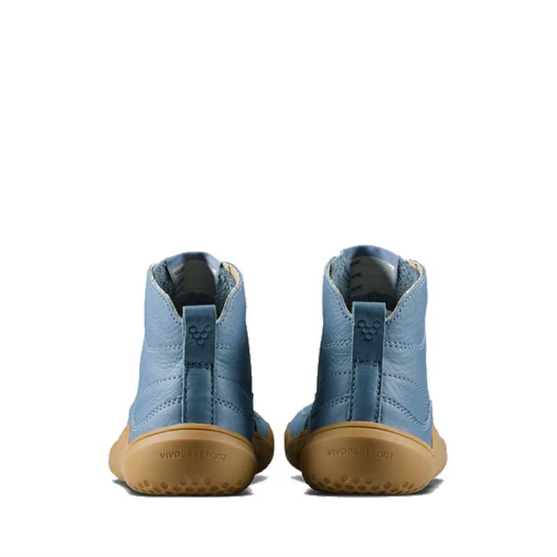 Pair of Vivobarefoot Junior Boots Gobi - Indigo, rear view.