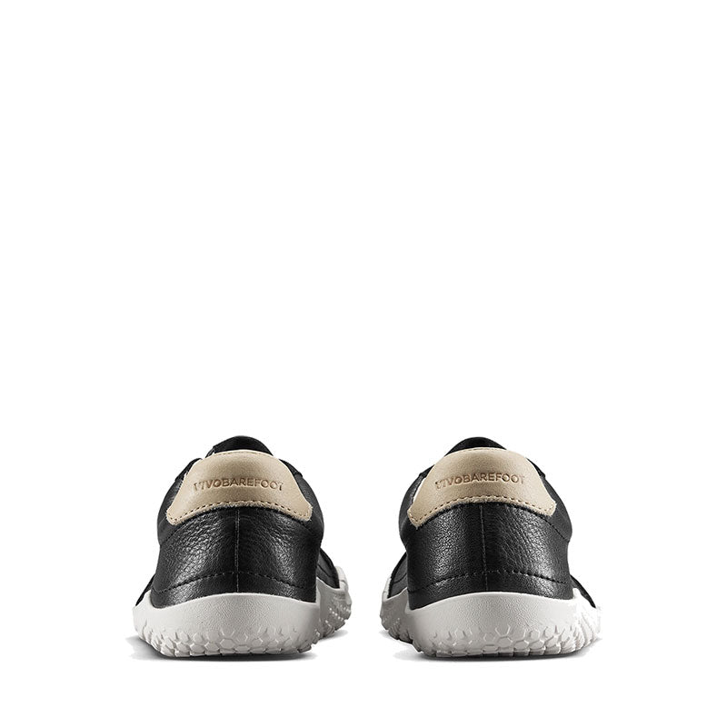 Pair of Vivobarefoot Junior Trainers Gobi - Obsidian, rear view.