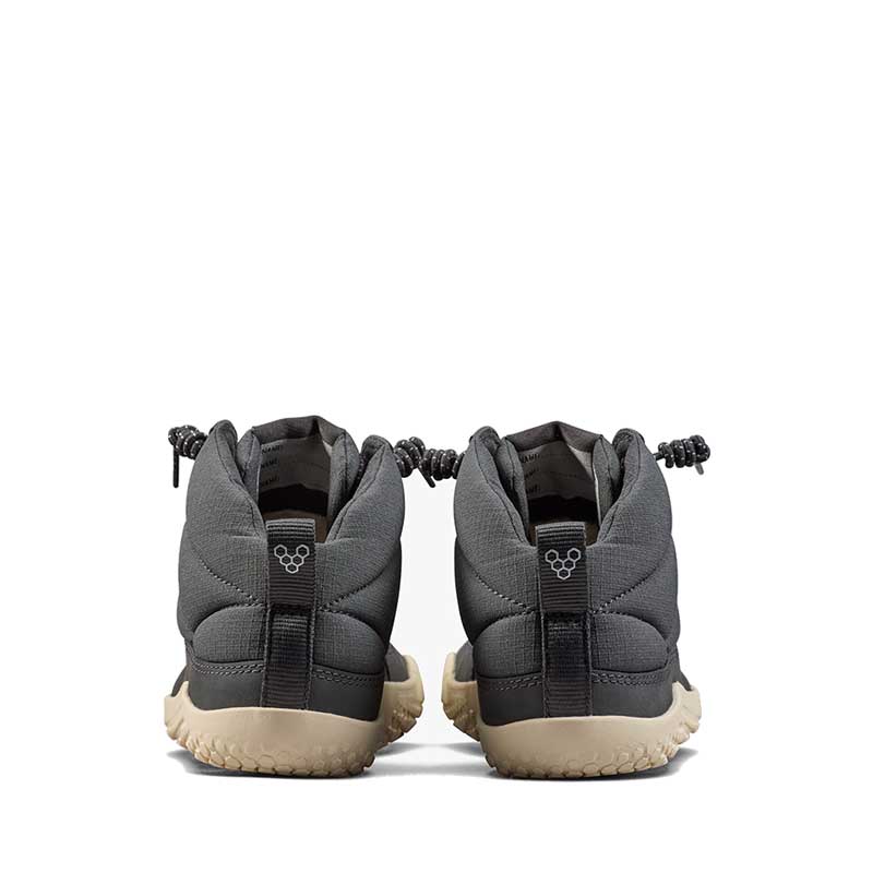 Pair of Vivobarefoot Junior Boots Gobi Hiber - Bristol Black, rear view.