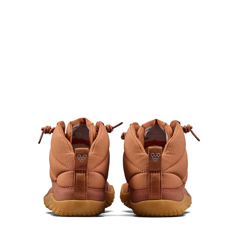 Pair of Vivobarefoot Junior Boots Gobi Hiber - Umber, rear view.