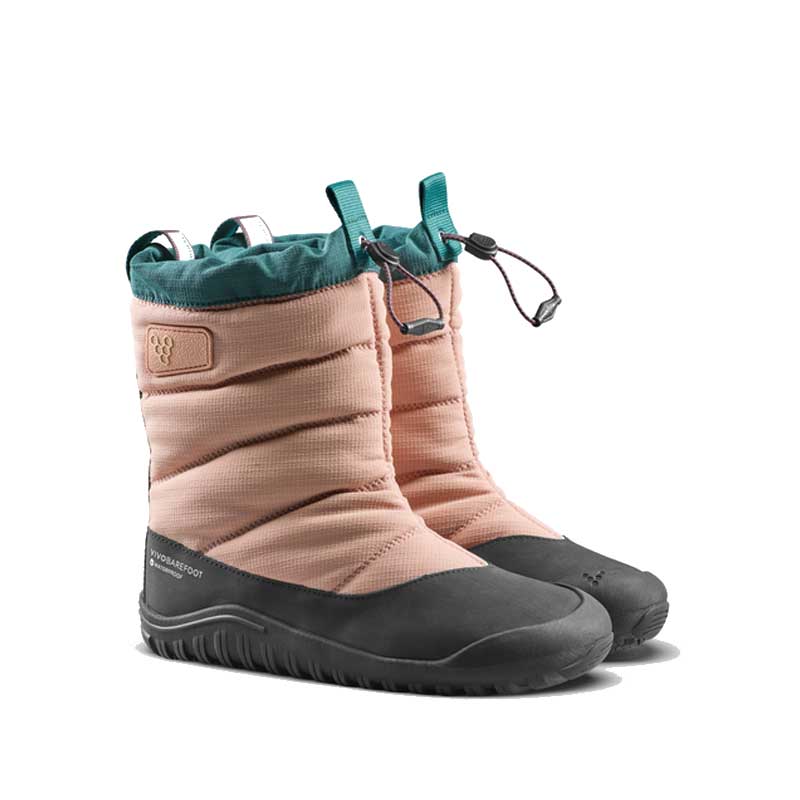 Pair of Vivobarefoot Kids Boots Tracker AT - Clay, angled view showing outer side and front.