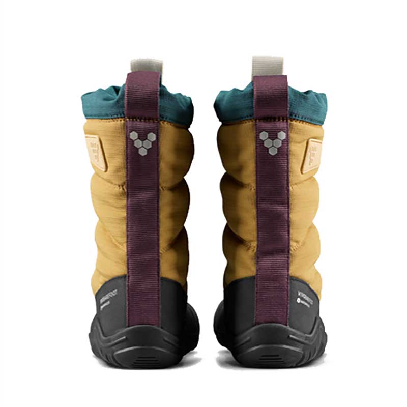 Pair of Vivobarefoot Kids Boots Tracker AT - Wood, rear view.
