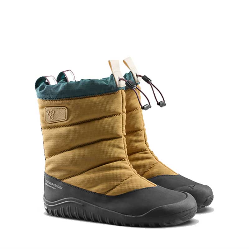 Pair of Vivobarefoot Kids Boots Tracker AT - Wood, angled view showing outer side and front