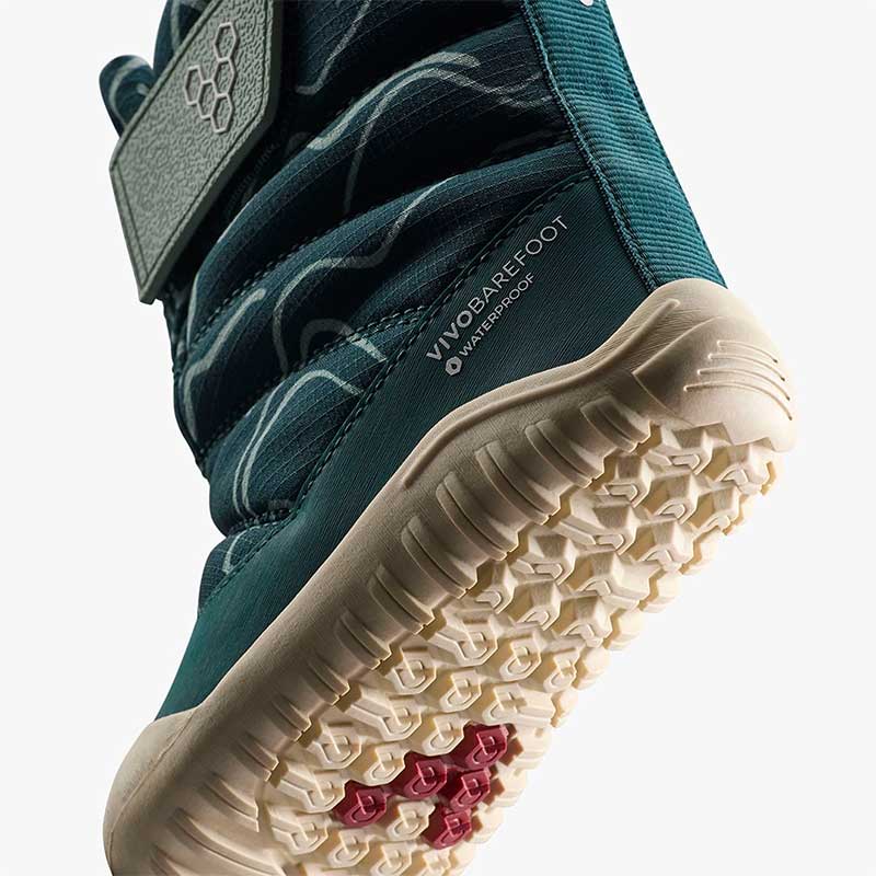 Vivobarefoot Toddler Boot Tracker AT - Deep Teal, angled view showing the sole.
