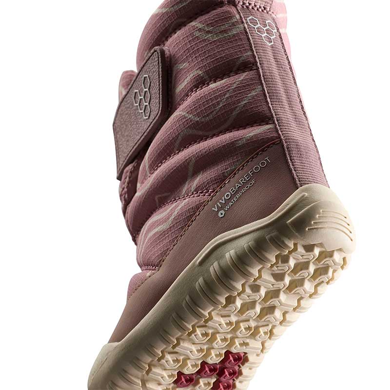 Vivobarefoot Toddler Boot Tracker AT - Twilight Mauve, angled view showing the sole.