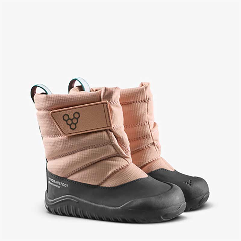 Pair of Vivobarefoot Toddler Boots Tracker AT - Clay, angled view showing outer side and front.