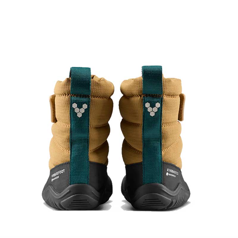 Pair of Vivobarefoot Toddler Boots Tracker AT - Wood, rear view.
