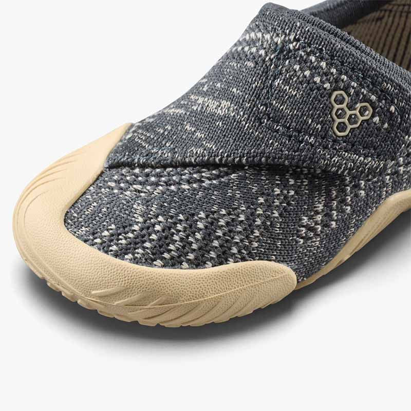 Vivobarefoot Toddler Shoe Motus Knit - Woodland Grey, close up of toe box.