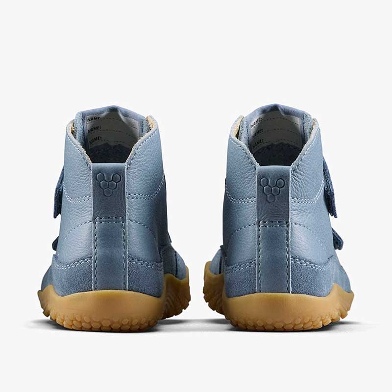 Pair of Vivobarefoot Pre-School Boots Gobi - Indigo, rear view.