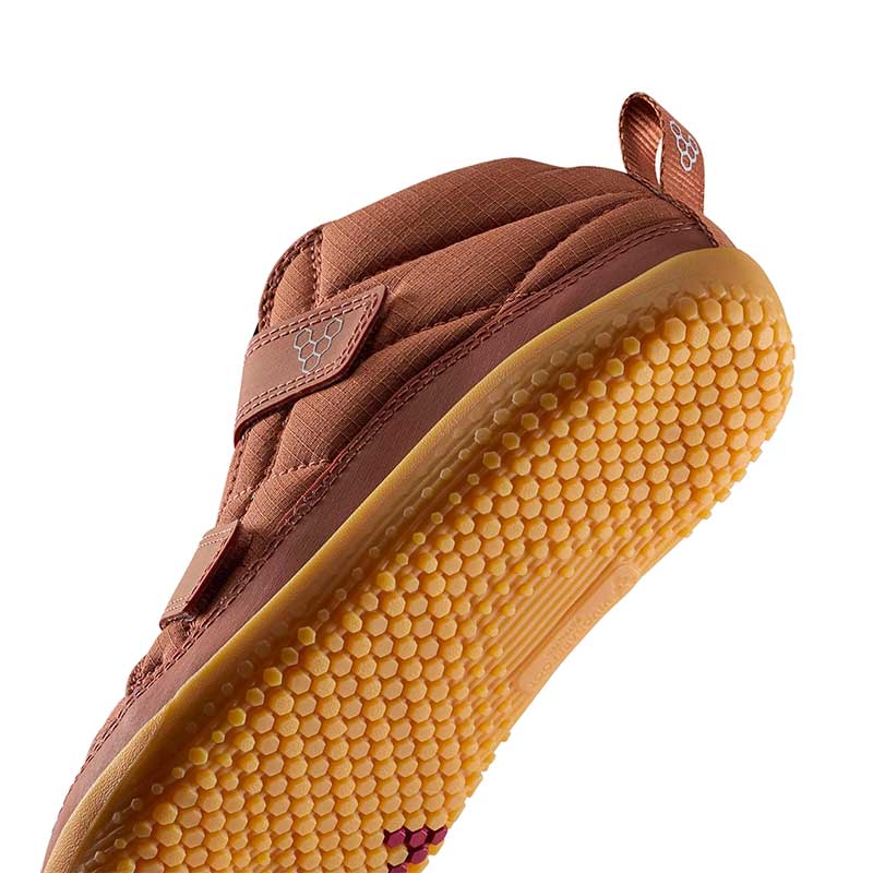 Vivobarefoot Kids Boot Gobi Hiber - Umber, angled view showing the sole.