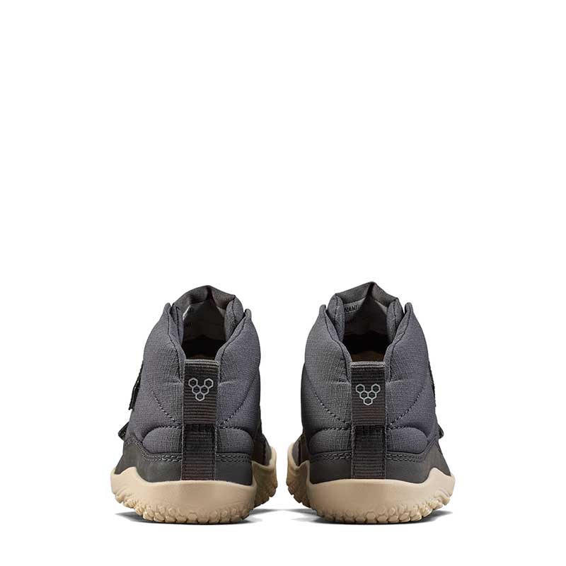 Pair of Vivobarefoot Toddler Boots Gobi Hiber - Bristol Black, rear view.