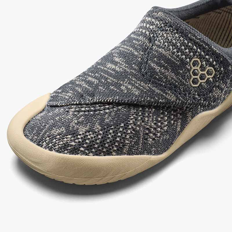 Vivobarefoot Pre-School Shoe Motus Knit - Woodland Grey, close up of toe box.