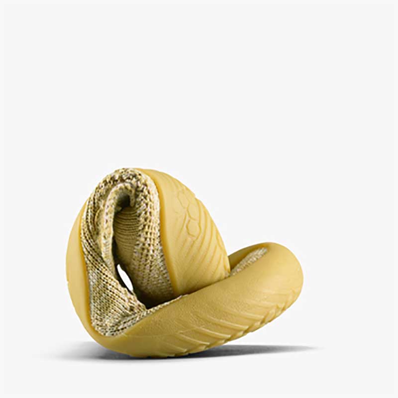 Vivobarefoot Pre-School Shoe Motus Knit - Wood, scrunched up.