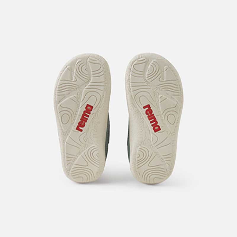 Pair of Reima Kids Trainers Telmin - Stone Green, sole view.