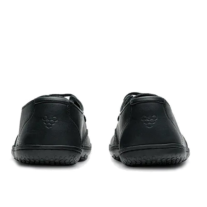 Pair of Vivobarefoot Women's Dress Shoes Ra - Obsidian, rear view.