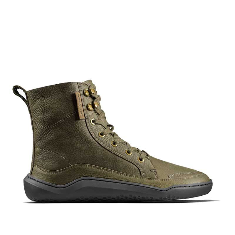 Vivobarefoot Women’s Boot Gobi - Olive, outer side view.
