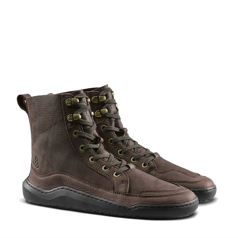 Pair of Vivobarefoot Women's Boots Gobi II - Mole, angled view showing outer side and front.