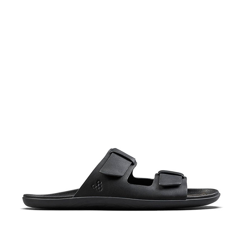 Vivobarefoot Women's Sandal Sensus Yin Slide - Obsidian, outer side view.