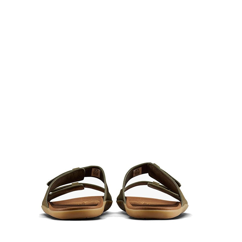 Pair of Vivobarefoot Women's Sandals Sensus Yin - Olive, rear view.