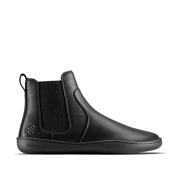 Vivobarefoot Women's Chelsea Boot Sensus - Obsidian, outer side view.