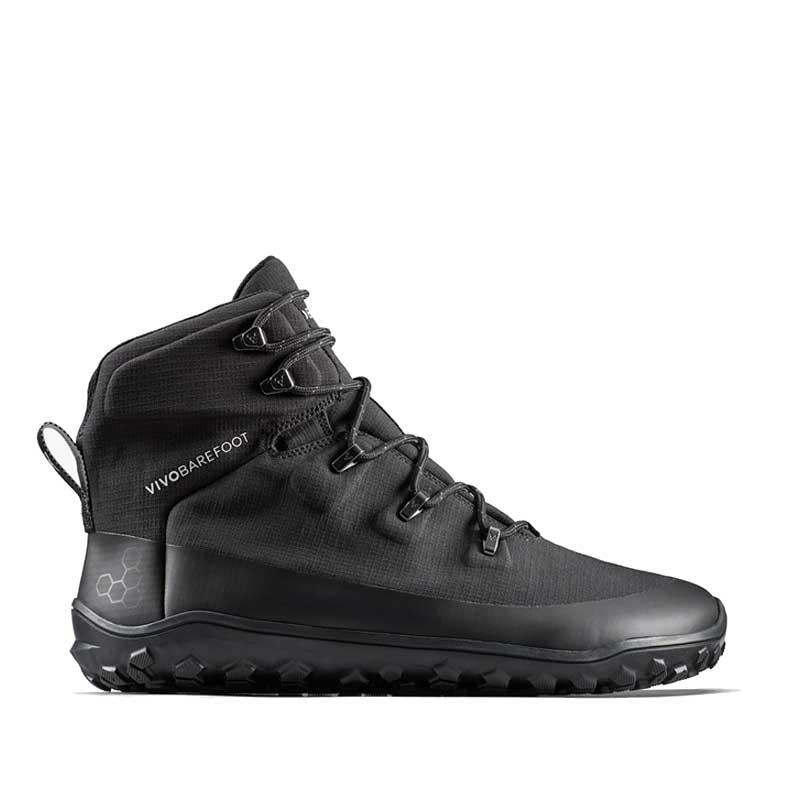 Vivobarefoot Women's Hiking Boot Tracker Textile AT II - Obsidian, outer side view.