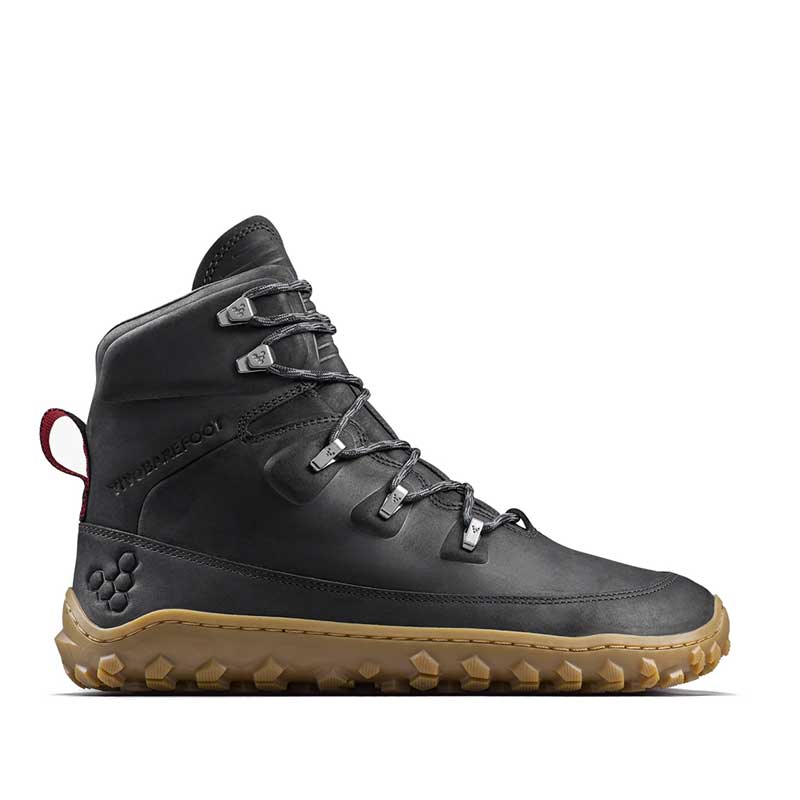 Vivobarefoot Women's Walking Boot Tracker Leather AT II - Obsidian, outer side view.