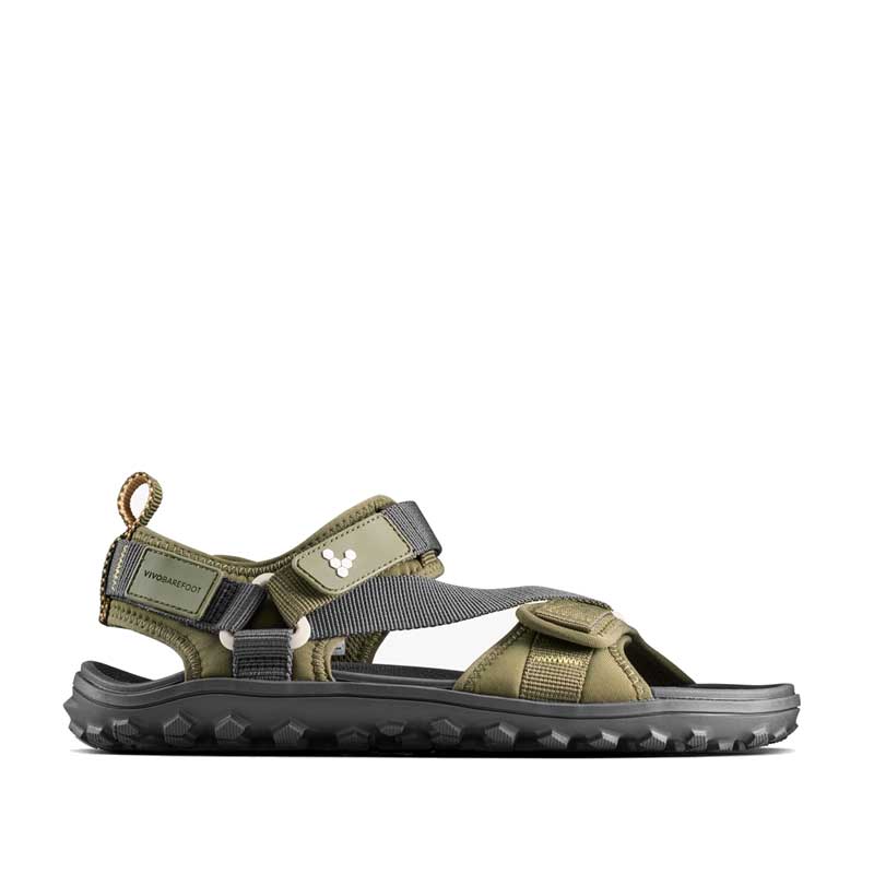 Vivobarefoot Women's Sandal Tracker Ora - Dark Olive, outer side view.