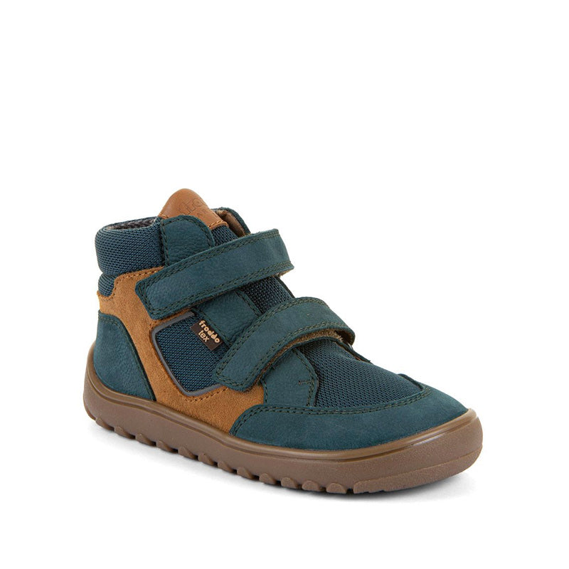 Froddo Kids Barefoot Waterproof Up Hill Boot - Petroleum, angled view showing outer side and front.