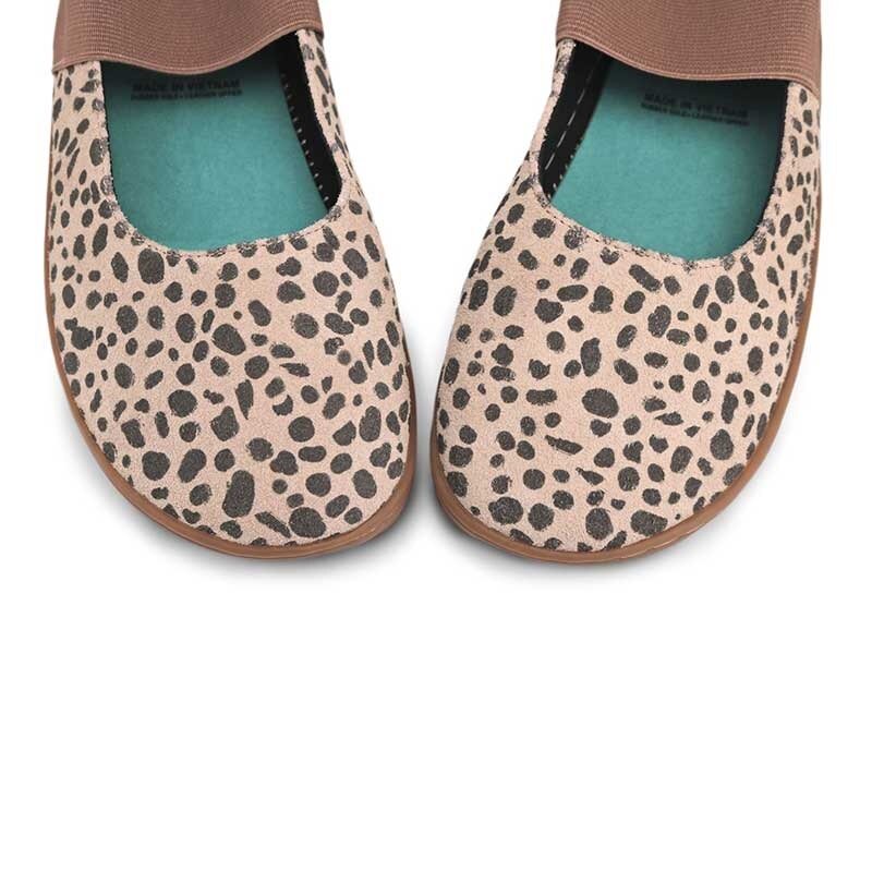 Pair of PaperKrane Kids Mary Jane Shoes - Cheetah, top view showing toe box.