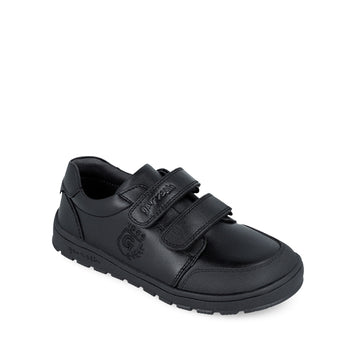 Garvalin Barefoot School Shoe - Black, angled view showing outer side and front.