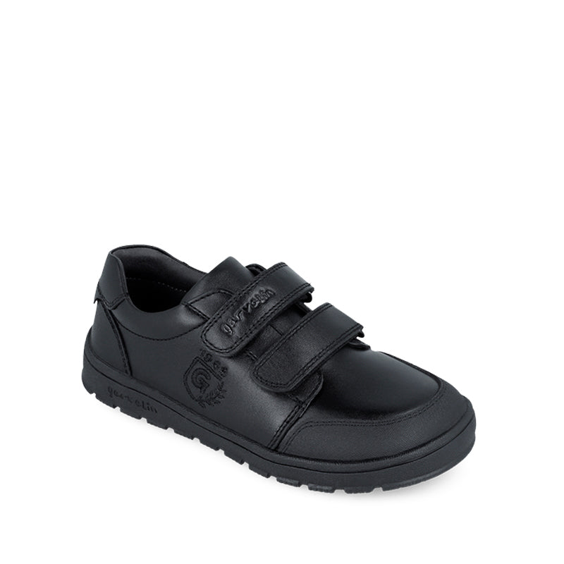 Garvalin Barefoot School Shoe - Black, angled view showing outer side and front.