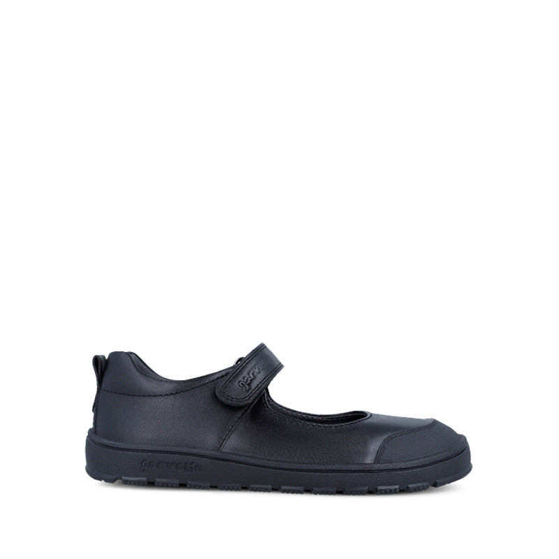Garvalin Barefoot Mary Jane School Shoe - Black, outer side view of right shoe.
