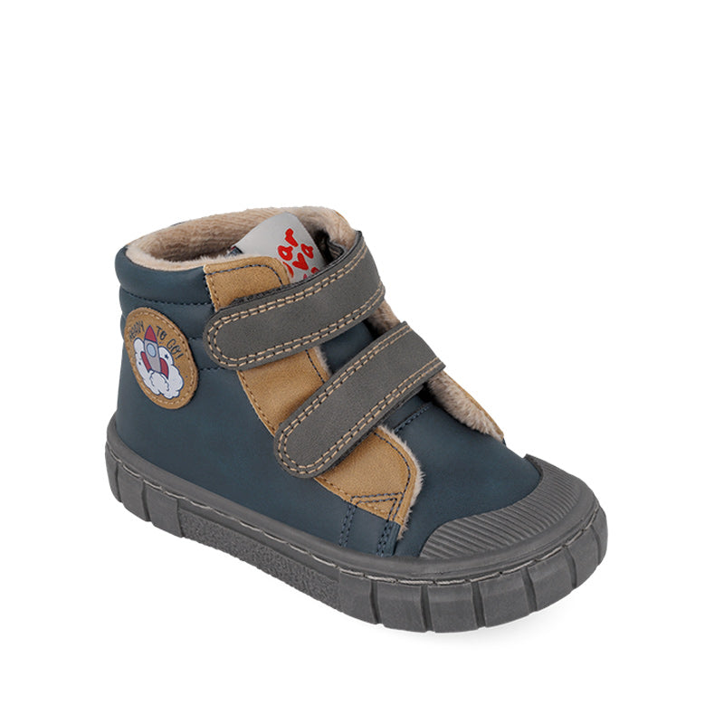 Garvalin Kids Barefoot Boot - Navy angled view showing outer side and front.