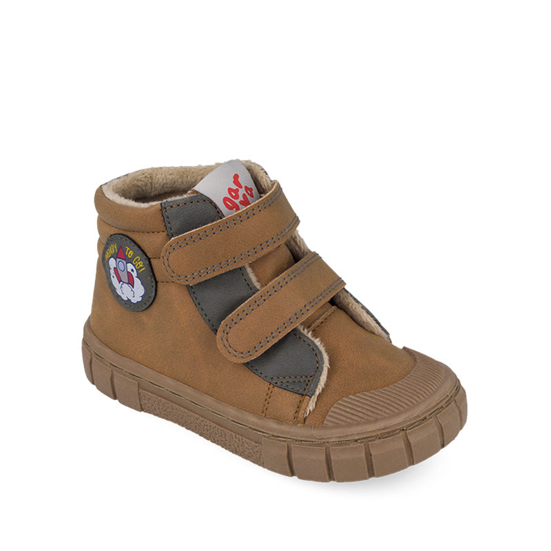 Garvalin Kids Barefoot Boot - Brown, angled view showing outer side and front.