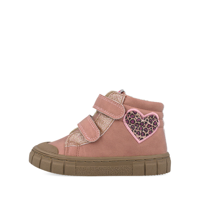 Garvalin Kids Barefoot Boot - Pink Heart, outer side view of left boot.