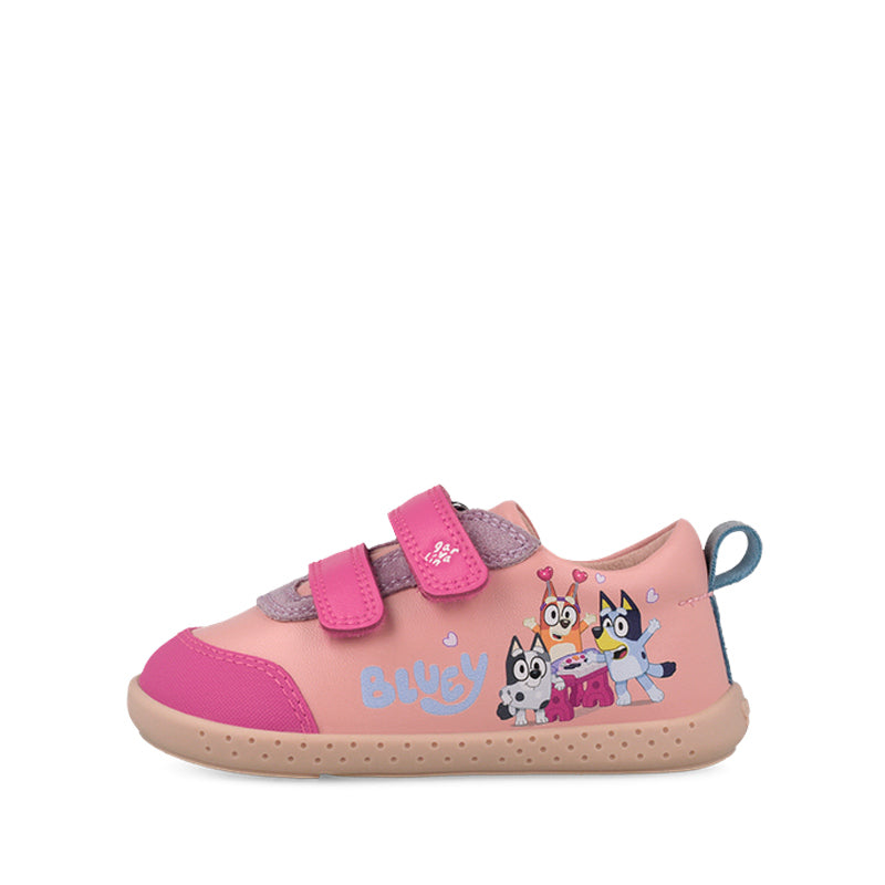 Garvalin x Bluey Kids Barefoot First Shoe - Pink, outer side view of left shoe.