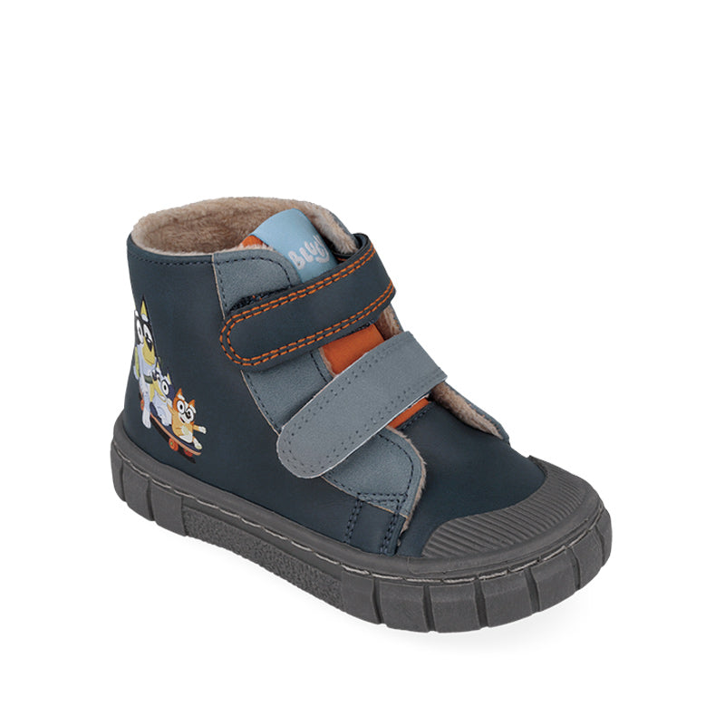 Garvalin x Bluey Kids Barefoot Boot - Blue, angled view showing outer side and front.