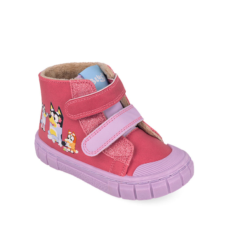 Garvalin x Bluey Kids Barefoot Boot - Fuchsia, angled view showing outer side and front.