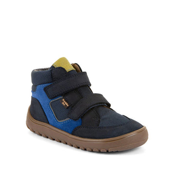 Froddo Kids Barefoot Waterproof Up Hill Boot - Dark Blue, angled view showing outer side and front.
