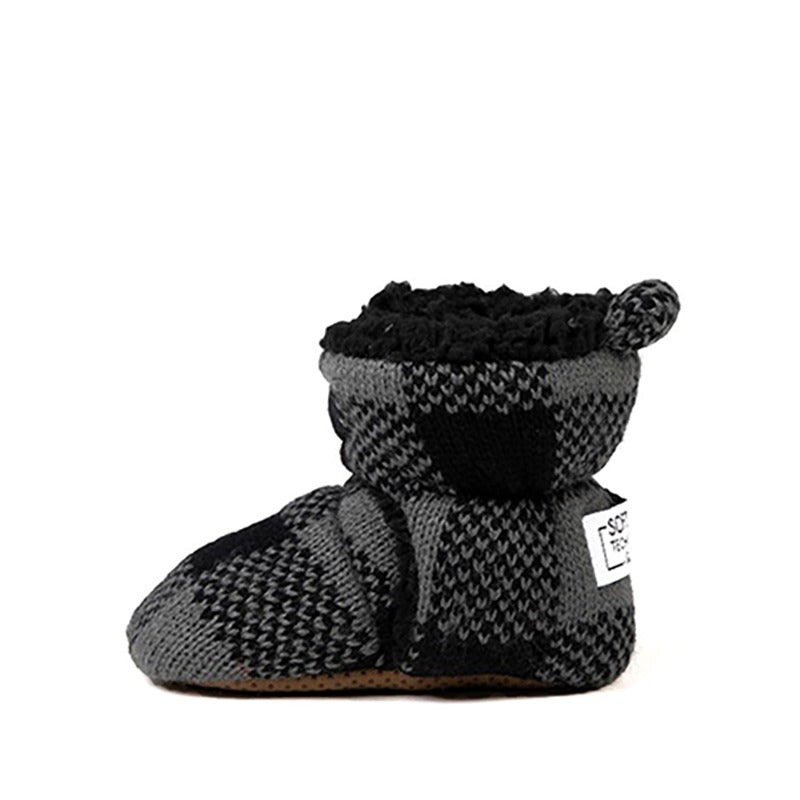 Cozy Sole Kids Soft Sole Slippers - Black Plaid