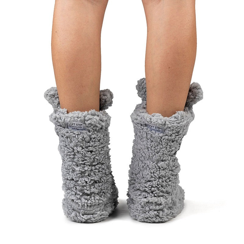 Cozy Sole Adult and Kids Slipper Socks - Grey, rear view.