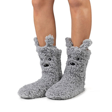 Cozy Sole Adult and Kids Slipper Socks - Grey, front and side view.