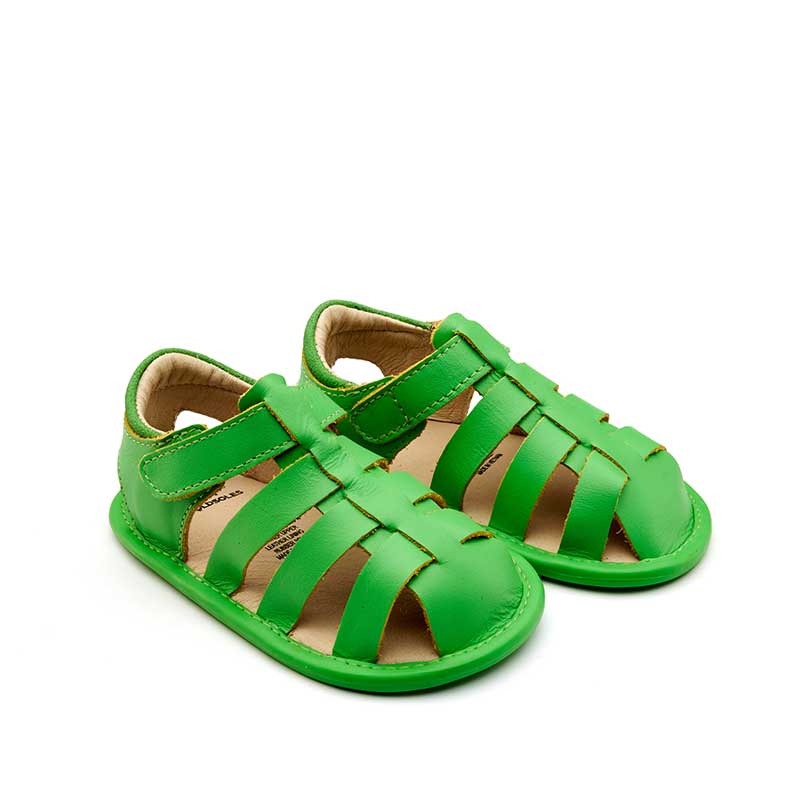 Pair of Old Soles Splash Away Sandals - Apple Green, angled view showing outer side and front.