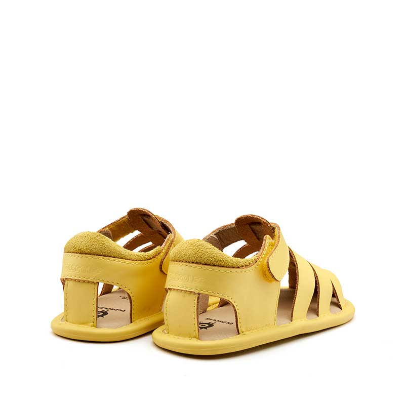Pair of Old Soles Splash Away Sandals - Lemon, angled view showing outer side and rear.
